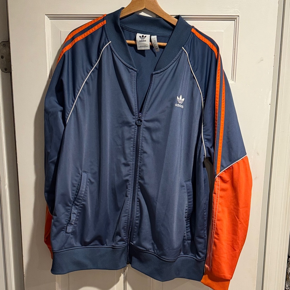 Adidas Men's Grey and Orange Bomber Jacket
